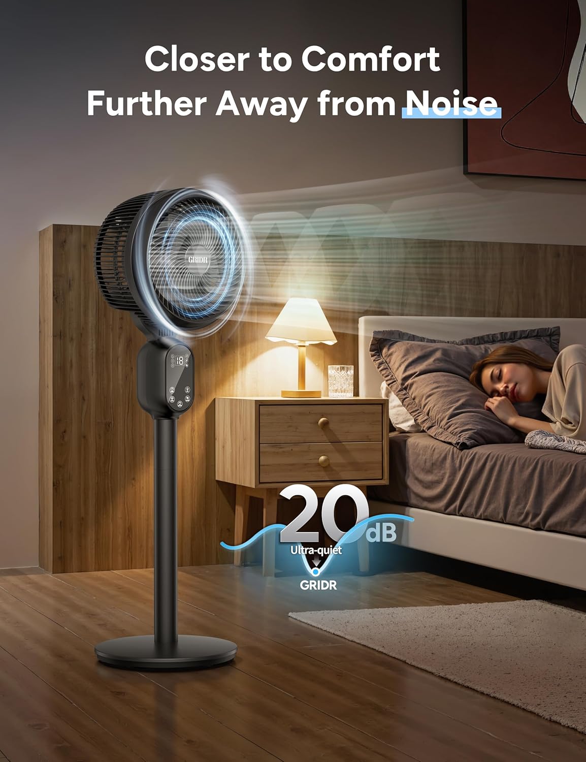 Fan For Bedroom, Pedestal Fans 90°+90° Smart Oscillating, Standing Fans for Home 12 Speeds, 4 modes, Quiet Floor Fan with DC Motor 20dB, 12H Timer, 90ft for Room, 22-35'' Adjustable Height-Black