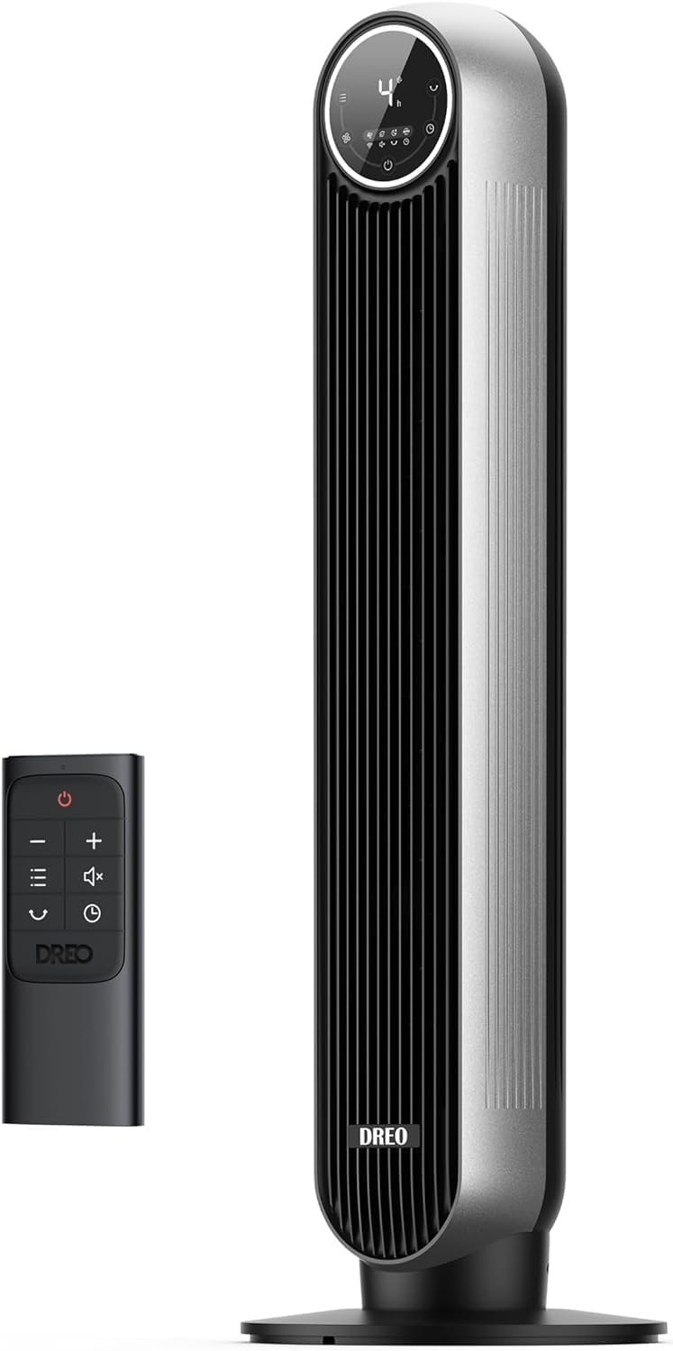 Dreo Tower Fan for Bedroom, 25ft/s Velocity Quiet Floor Fan, 90° Oscillating Fans for Indoors with 4 Speeds, 4 Modes, 8H Timer, Standing Fans, Bladeless Fan, Black, Nomad One (DR-HTF007)