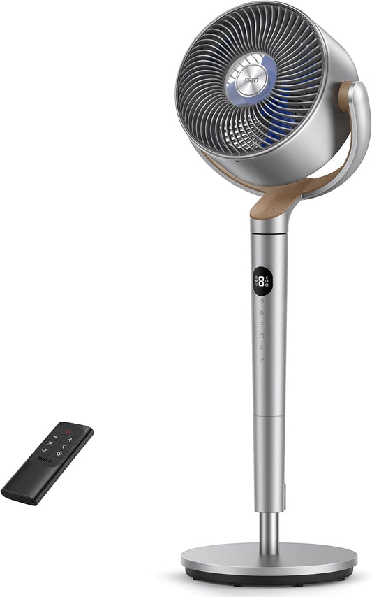Dreo Standing Fan, 120°+120°Omni-directional Oscillating Fan For Bedroom, 85 ft Circulator With Remote, DC Motor Quiet Pedestal Fans, Adjustable Height, 8 Speeds, 3 Modes, 8H Timer, Home, PolyFan 502