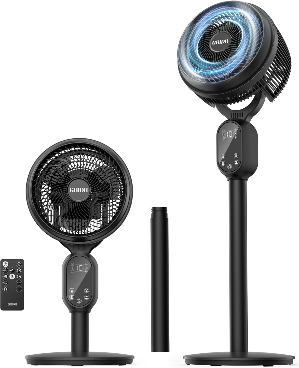 Fan For Bedroom, Pedestal Fans 90°+90° Smart Oscillating, Standing Fans for Home 12 Speeds, 4 modes, Quiet Floor Fan with DC Motor 20dB, 12H Timer, 90ft for Room, 22-35'' Adjustable Height-Black