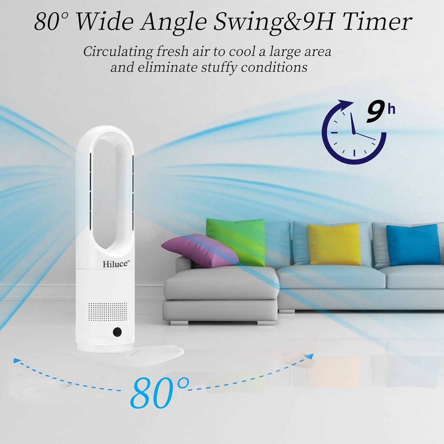 Bladeless Fan for Bedroom,Tower Cooling Fan,20dB Quiet,Standing Fans with Remote,Touch, LED Display Installation Free 80°Oscillating 8 Speeds 9H Timer 22" for Home, Office
