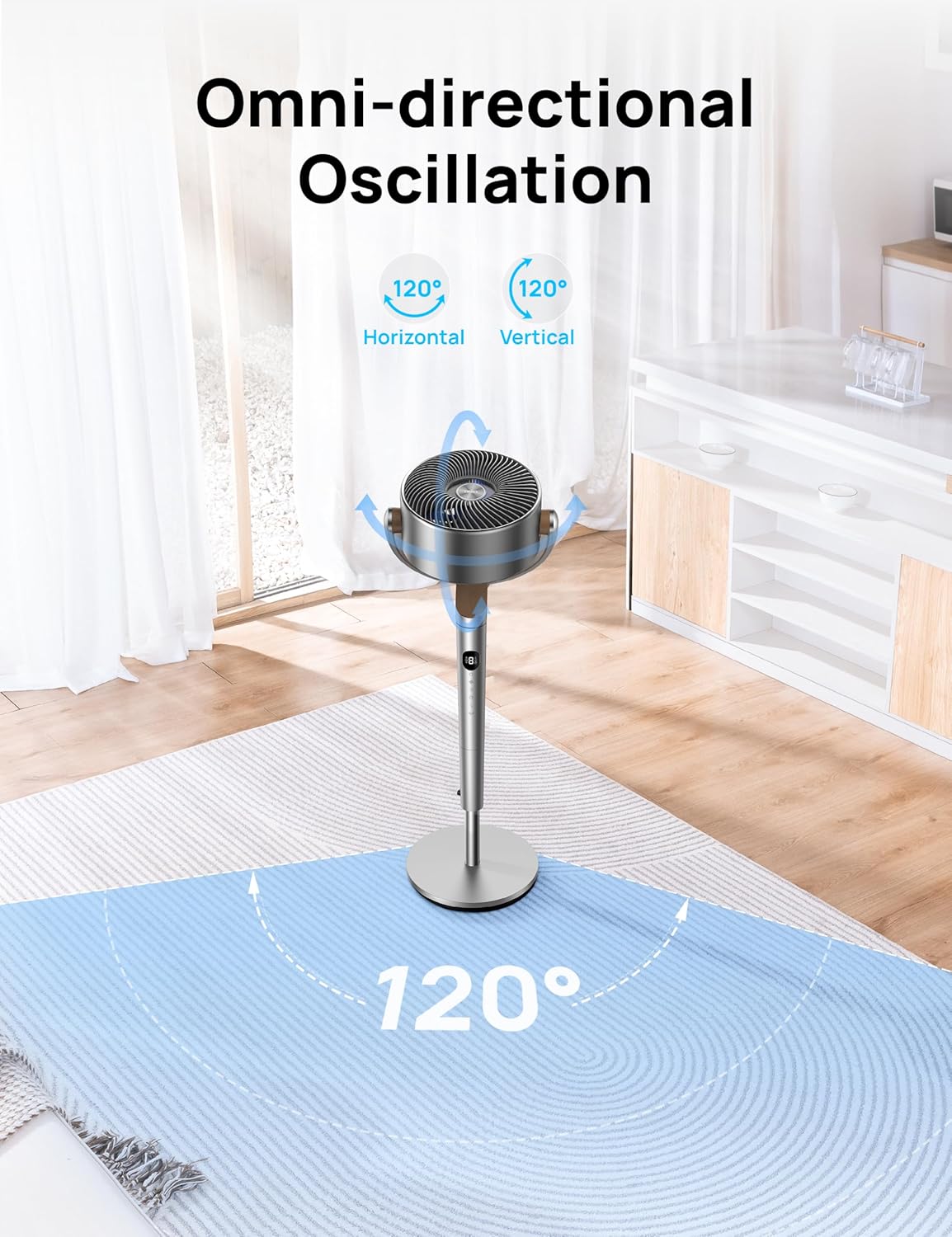 Dreo Standing Fan, 120°+120°Omni-directional Oscillating Fan For Bedroom, 85 ft Circulator With Remote, DC Motor Quiet Pedestal Fans, Adjustable Height, 8 Speeds, 3 Modes, 8H Timer, Home, PolyFan 502